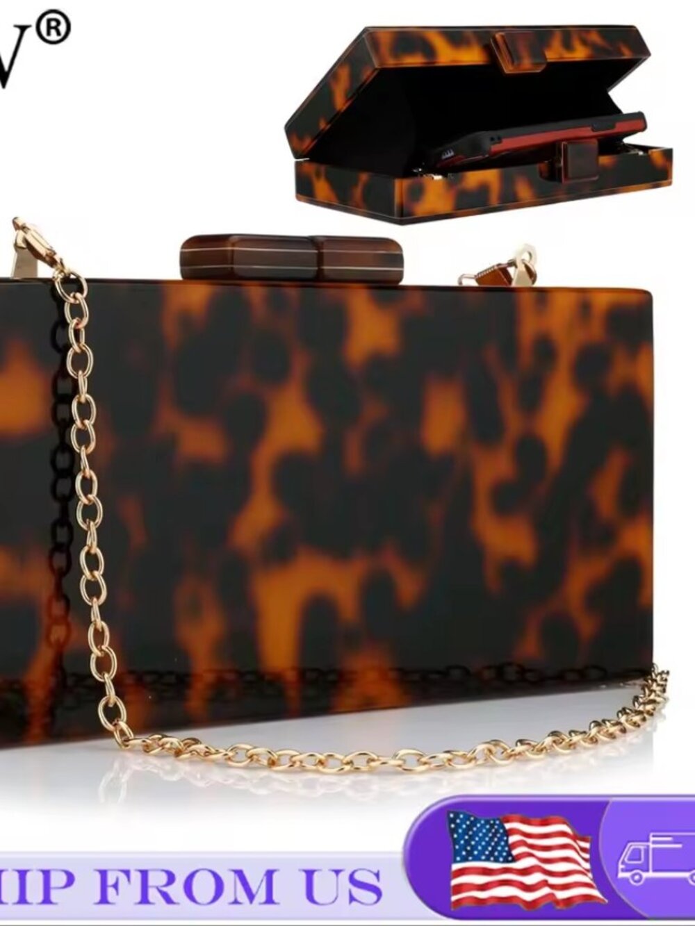 Luxury Leopard Acrylic Box Clutch Purse - Picture 1 of 6